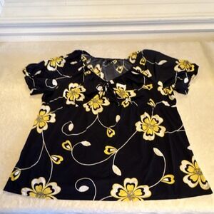 INC International Concepts Black Yellow Floral Y2K Babydoll Blouse 3X